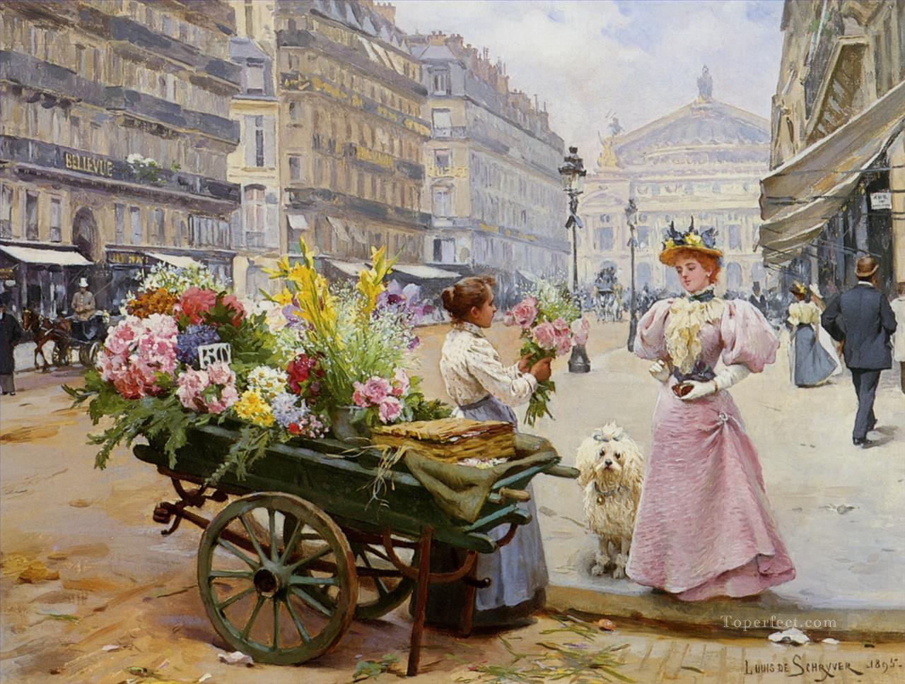 Schreyer Louis Marie de La Marchande des Fleurs Avenue De Lorpera Paris Oil Paintings